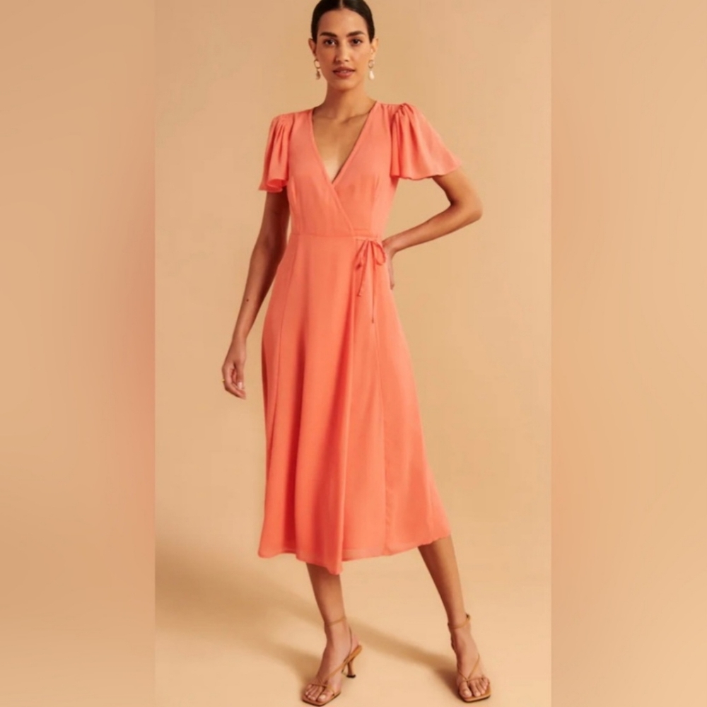 Elegant Coral Wrap Dress